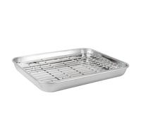 ABOOFAN Ensemble 2 Pièces Plat Rectangulaire Inox Avec Grille Amovible 23X17X2.5 Cm Pour Cuisson Égouttage Et RôTissage IdéAl Four Et Barbecue
