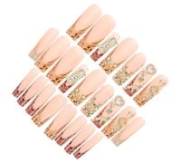 ABOOFAN Faux Ongles Longs Forme Cercueil Léopard Doré Noeud Décoratif Nail Art Couleurs Assorties Kit Presse pour Fêtes et Manucure French Élégante