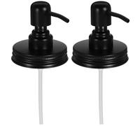 ABOOFAN Lot de 2 Bouchons Pompe pour Pot en Verre Mason, Acier Inoxydable et Pp, Design Manuel Pratique, Noir, pour Distributeur à Savonnette ou Shampoing
