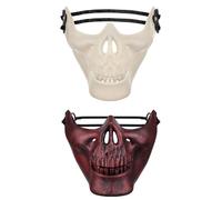 ABOOFAN Lot de 2 masques crânes d'Halloween - Masque squelette - Masque de samouraï - Demi-crâne effrayant - Accessoire de costume d'Halloween pour mascarade, cosplay, fête