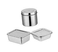 ABOOFAN Lot de 3 Boîtes à Lunch en Acier Inoxydable 9 Cm Rond, Carré et Rectangle Profondeur Accrue, avec Couvercle Étanche, pour Conservation Alimentaire, Pique-niques et Repas à Emporter