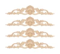 ABOOFAN Lot de 4 Appliques en Bois Sculpté Non Peint 30 X 6 CM Décorations Murales pour Portes Lits et Armoires Motifs Artisanaux en Bois D’Hévéa Naturel Décoration Intérieure