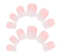 ABOOFAN Lot de 6 set de sets de 24 Faux Ongles Courts Carrés à Coller Manucure Française Dégradée Blanc Rosé Press Nails Faits Main pour Femmes Kit Nail Art Élégant pour