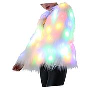 ABOOFAN Manteau Lumineux LED Femme Manteau de Fourrure Blanche Scintillant Veste de Danse et Costumes de Vêtements d'Extérieur pour Soirées Déguisées Halloween Court