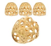 ABOOFAN Mini Abat-jour Rond en Bambou Tressé pour Lampe Suspendue, Lot de 4 Pièces, Style Rustique Khaki, Adoucit la Lumière Vive pour Décoration de Plafonniers