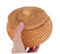 ABOOFAN Panier Rotin Tressé Main avec Couvercle Boîte de Rangement Ronde Naturelle pour Snacks et Divers Panier Multifonction Décoratif pour Maison pour Étagères et Salle de Bain