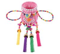 ABOOFAN Panier Tressé Ethnique pour Garçon et Filles Petit Format, Décoration à Pompons, Matériau Naturel, Accessoire de Danse et Rangement, Usage en Pique-niques et Décoration
