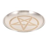 ABOOFAN Plateau Rituel Pentagramme Rond Argenté en Métal, 1 Pièce | Surface Polie, Bords Lisses, Support pour Petites Pièces et Bougies Chauffe-plat, Décor D’autel Solennel