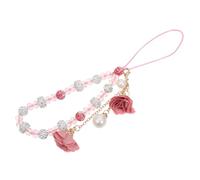 ABOOFAN Porte-clés Anti-perte en Cristal Rose Pendentif Fleur Perlé, Dragonne Téléphone Non Glissante pour Usage Quotidien et Présent