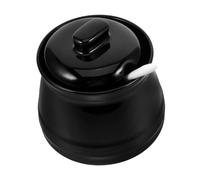 ABOOFAN Pot à Épices En Céramique 350 Ml Noir Avec Cuillère Intégrée, Sucrier Compact Cuisine, Conservation Fraîcheur Optimale, Rangement Épices Et Sucre, Boîte à Condiments Décorative