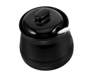 ABOOFAN Pot à Épices En Céramique 350 Ml Noir Avec Cuillère Intégrée, Sucrier Compact Cuisine, Conservation Fraîcheur Optimale, Rangement Épices Et Sucre, Boîte à Condiments Décorative
