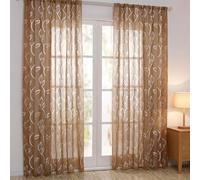 ABOOFAN Rideaux Voilage Fenêtre Motif Feuilles 100 X 200 cm Café | Polyester Doux, 200 X 100 cm, Poches De Tige, Laisse Passer La Lumière