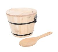 ABOOFAN Seau à Riz en Bois 18 Cm Couvercle et Cuillère, Récipient de Cuisson Multifonction en Bois Naturel, pour Usage Domestique et Restauration, Stockage Alimentaire Pratique et Élégant
