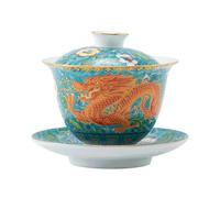 ABOOFAN Service à Thé Kung Fu en Céramique Verte avec Tasse, Bol et Soucoupe, 1 Pièce, Couvercle Inclus, pour Dégustation Maison et Salon de Thé, Décoration Intérieure Traditionnelle