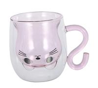 ABOOFAN Tasse à Café Verre Double Avec Anse Forme De Chat Tasse à Thé Jolie Pour Amoureux Des Animaux Pour Maison Ou Bureau
