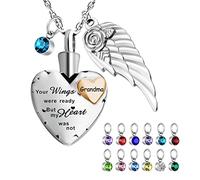 abooxiu Collier urne en forme de cœur pour cendres avec 12 pierres de naissance - Bijoux de crémation en acier inoxydable - Your Wings Were Ready, But My Heart Was Not, Acier inoxydable, acier