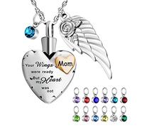 abooxiu Collier urne en forme de cœur pour cendres avec 12 pierres de naissance - Bijoux de crémation en acier inoxydable - Your Wings Were Ready, But My Heart Was Not, Acier inoxydable, acier