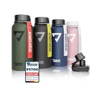 ABOVE. Gourde Isotherme Inox 1L - Sans BPA, Étanche & Robuste - 2 Bouchons Inclus - Garde le Froid 24H et le Chaud 12H - Bouteille en Acier Inoxydable pour Sport et Outdoor avec Coffret Cadeau (Olive)
