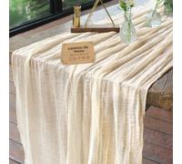 aboveBED Chemin de Table Beige, 85 x 300cm Chemins de Table Gaze Mousseline Tissu, Bohème Décoration de Table de Mariages, Anniversaires, Fêtes, Enterrements Thanksgiving de Noël