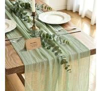 aboveBED Chemin de Table Vert Sauge, 85 x 300cm Chemins de Table Gaze Mousseline Tissu, Décoration de Table de Mariages, Anniversaires, Fêtes, Enterrements Thanksgiving de Noël