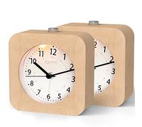 AboveClock Réveil Matin à Piles en Bois Clair - Analogique de Voyage, Aiguilles Silencieuses Sans Tic-Tac, Fonction Snooze, Lumineux Manuel, Alarme Sonore Croissante (Pack de 2)