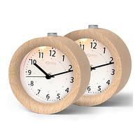 aboveClock Réveil Matin en Bois, Réveil Analogique sans Tic-Tac, Horloge à Aiguilles avec Mode Snooze, Veilleuse, Alimenté par Pile（1*Pile AA requise - Bois Naturel en Bois Clair- 2Packs