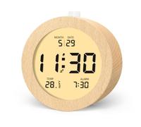 aboveClock Réveil Numérique, Réveil en Bois avec écran LCD Affichant La Température Et La Date, Fonction Snooze, Rétroéclairage, Alimenté par 3 Piles AAA (Piles Non Incluses)