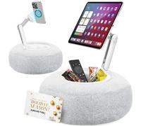 AboveTEK Support Coussin Kindle, Support Magnétique iPad pour Lit avec Bol à Snacks, Adjustable 360°, Compatible Kindle/Tablette/Téléphone, Cadeau Confortable(Gris)