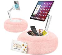 AboveTEK Support Coussin Kindle, Support Magnétique iPad pour Lit avec Bol à Snacks, Adjustable 360°, Compatible Kindle/Tablette/Téléphone, Cadeau Confortable(Rose)