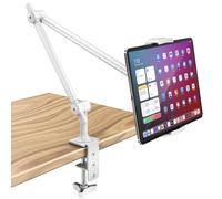AboveTEK Support de Tablette, Bras de Support Réglable en Alu pour iPad, pour Bureau et Lit, avec Rotation à 360°, Compatible avec iPad Pro Air Mini Galaxy Tab de 4,7 à 13,5 Pouces - Blanc
