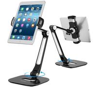 AboveTEK Support de Tablette en Aluminium à Bras Long pour iPad/iPhone/Samsung/ASUS et Autres Appareils de 4 "à 11", Flexible à 360 °, Adapté au lit/Cuisine/Bureau (Noir)