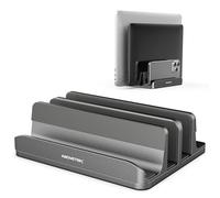 AboveTEK Support Vertical pour Ordinateur Portable 3 Emplacements pour Ordinateur/Tablette/Téléphone (Jusqu'à 17,3"), Stand de Bureau Robuste en Aluminium Poli, Poignées Antidérapantes en Silicone