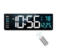 Abovsare Horloge murale à grand écran de 40,6 cm, horloge numérique LED avec télécommande pour décoration de salon, horloge à variateur de luminosité automatique avec date, semaine et température