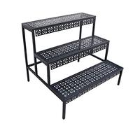 aboxoo Grand support de plantes en métal style escalier à 3 niveaux pour intérieur et extérieur, terrasse, balcon, cour (noir, rectangle)