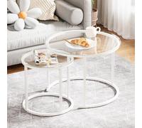 Aboxoo - Lot de 2 tables rondes en verre pour salon, chambre à coucher, table basse avec cadre en métal, moderne et industriel