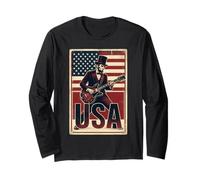 Abraham Lincoln Guitariste Drapeau USA Vintage Rocker Manche Longue