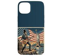 Abraham Lincoln Playing Electric Guitar 4th of July Retro Coque pour iPhone 15 Plus