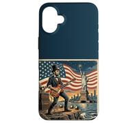 Abraham Lincoln Playing Electric Guitar 4th of July Retro Coque pour iPhone 16 Plus