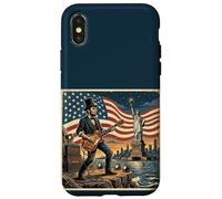 Abraham Lincoln Playing Electric Guitar 4th of July Retro Coque pour iPhone X/XS