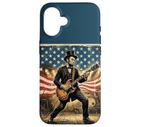 Abraham Lincoln Playing Electric Guitar 4th of July Vintage Coque pour iPhone 16