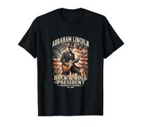 Abraham Lincoln Rock and Roll Drapeau américain T-Shirt Graphique avec Valeur, Homme, Noir, L