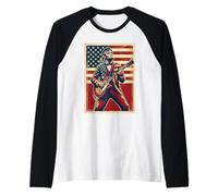 Abraham Lincoln Rock Star Guitare Drapeau américain Manche Raglan