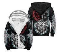 AbraiL Sweat À Capuche Zippé en Polaire Épaisse Viking, Sweat-Shirt Chaud Lourd de Tatouage de Mythologie Nordique, Veste Vintage À Grandes Poches Nouveauté Streetwear (Color : Odin, Size : XL)