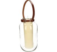 ABRATO Bougie en verre 80x250mm avec poignée en cuir coloré Lanterne décorative complète
