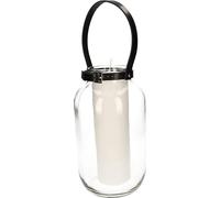 ABRATO Bougie en verre 80x250mm avec poignée en cuir noir Lanterne décorative complète