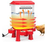 Abreuvoir chauffant pour poulet, chauffe-eau en plastique, anti-gel avec 4 tasses, hiver et été à double usage pour poulets, canards, oies - Rouge foncé, 11 L