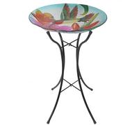 Abreuvoir extérieur oiseaux déco jardin bain fontaine en verre avec support métal Peaktop 3206780