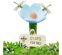 Abreuvoir Fleur pour Abeilles avec Tige, Coupelle D’Eau pour Abeilles Et Papillons, Déco Jardin Patio Balcon, Centre Texturé pour Atterrissage, Hauteur Réglable (Blue)