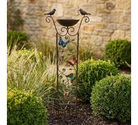 Abreuvoir pour oiseaux, bain d'oiseaux, jardin, papillon, marron, fer, base laquée, H 101,5 cm