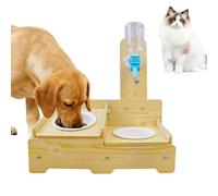 Abreuvoir pour Chiens | en Bois Hauteur Réglable avec 2 Bols,Fontaine à Eau et Nourriture Réglable pour Chats,pour Chiot Chat Animal De Compagnie Intérieur Extérieur Maison Jardin Cour